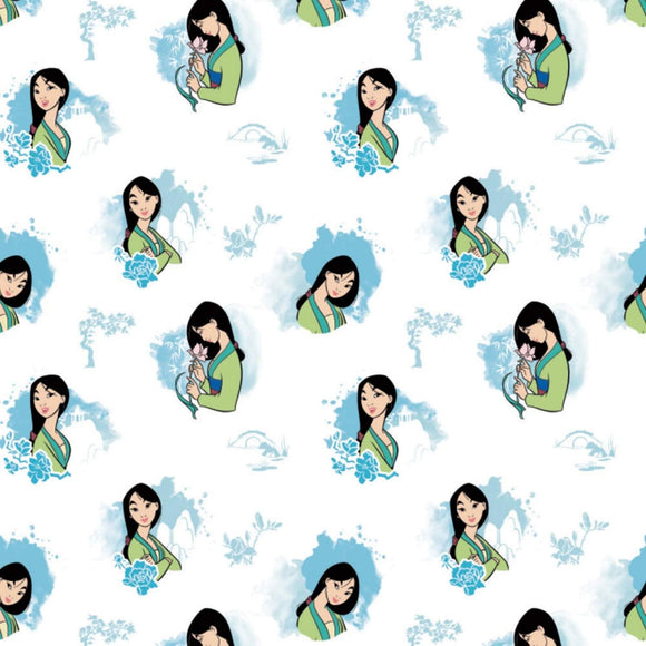 Camelot Fabrics Disney Princess Mulan Bloom with Beauty Blue Premium Quality 100% Cotton Fabric sold by the yard