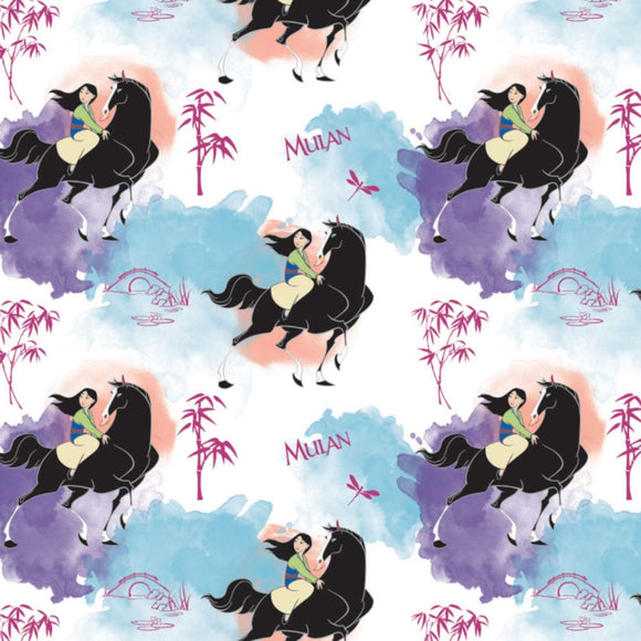 Camelot Fabrics Disney Princess Mulan Journey of My Own White Premium Quality 100% Cotton Fabric sold by the yard