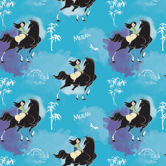 Camelot Fabrics Disney Princess Mulan Journey of My Own Blue Premium Quality 100% Cotton Fabric sold by the yard