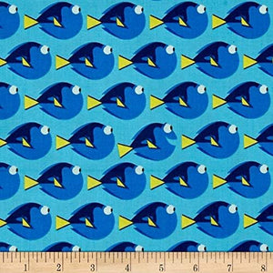 Camelot Fabrics Disney Finding Dory Dory Dot Topaz 100% Cotton Fabric sold by the yard