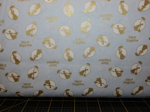 Camelot Fabrics Mary Poppins Tossed Frames Blue Metallic Quilt 100% Cotton Fabric sold by the yard