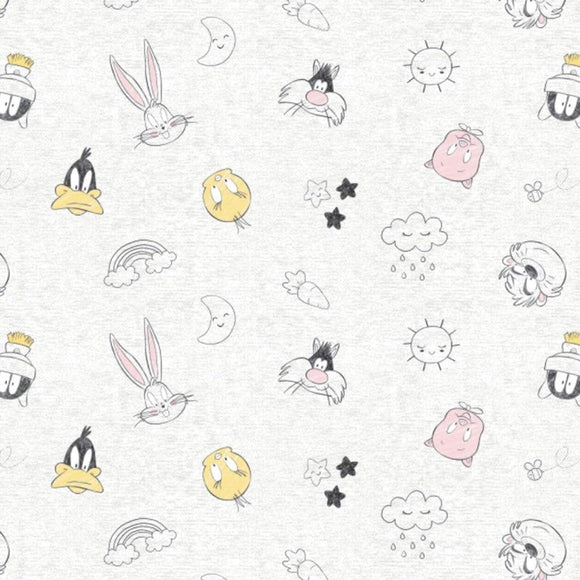 Camelot Fabrics Little Dreamer Characters On Heather White Premium Quality 100% Cotton Fabric sold by the yard