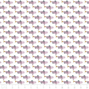 Camelot Fabrics Snowfall Arctic Char Fish Pink & White 100% Cotton Fabric sold by the yard