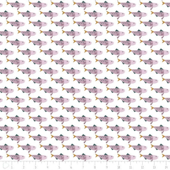 Camelot Fabrics Snowfall Arctic Char Fish Pink & White 100% Cotton Fabric sold by the yard