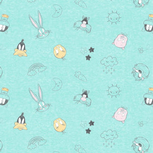 Camelot Fabrics Looney Tunes Little Dreamer Characters On Heather Turquoise Premium Quality 100% Cotton Sold by The Yard.