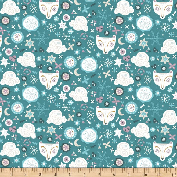 Camelot Fabrics Snowfall Bear Faces Blue 100% Cotton Fabric sold by the yard