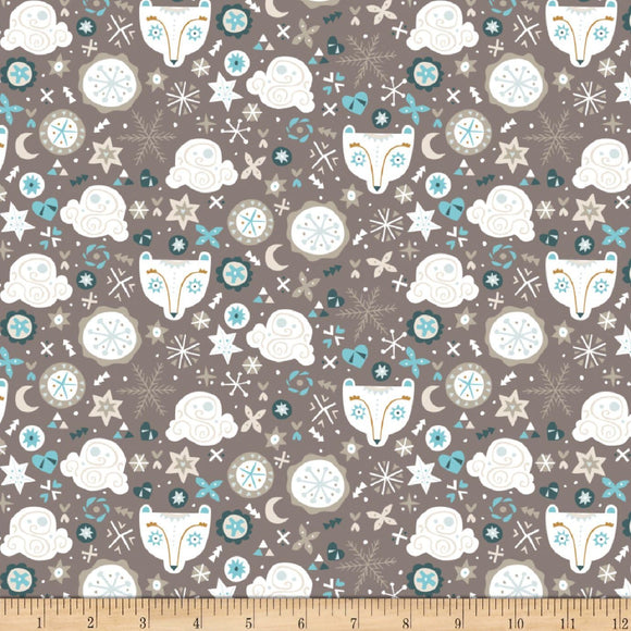 Camelot Fabrics Snowfall Bear Faces Taupe Quilt Fabric 100% Cotton Fabric sold by the yard