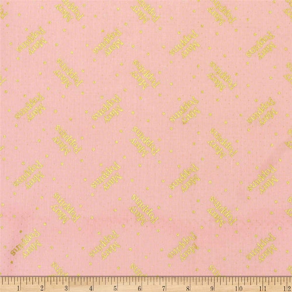 Camelot Fabrics Mary Poppins Logo Polka Dots Rose Metallic Quilt 100% Cotton Fabric sold by the yard
