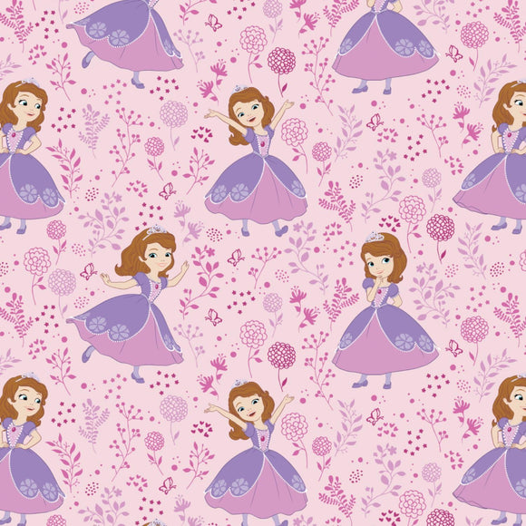 Camelot Fabrics Disney Sofia The First Meadow in Light Pink 100% Cotton Fabric sold by the yard