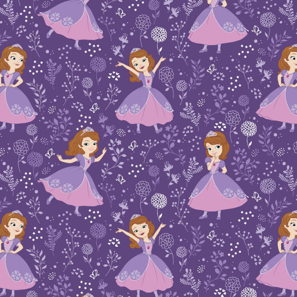 Camelot Fabrics Disney Sofia The First Meadow in Grape 100% Cotton Fabric sold by the yard