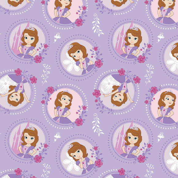 Camelot Fabrics Disney Sofia The First Floral Frame in Pastel Lavender100% Cotton Fabric sold by the yard