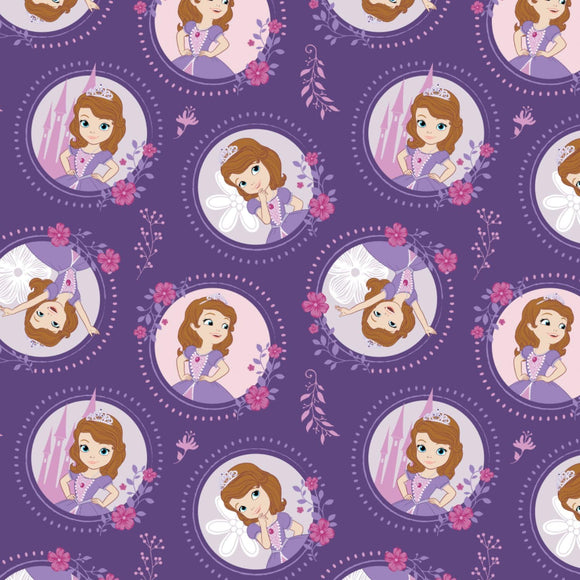 Camelot Fabrics Disney Sofia The First Floral Frame in Grape 100% Cotton Fabric sold by the yard