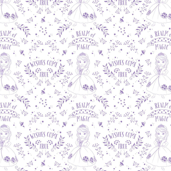 Camelot Fabrics Disney Sofia The First Outline Toile in Pastel Lavender 100% Cotton Fabric sold by the yard