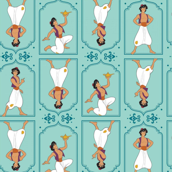 Camelot Fabrics Disney Fabric Aladdin Frames in Light Teal 100% Premium Quality Cotton Fabric by The Yard