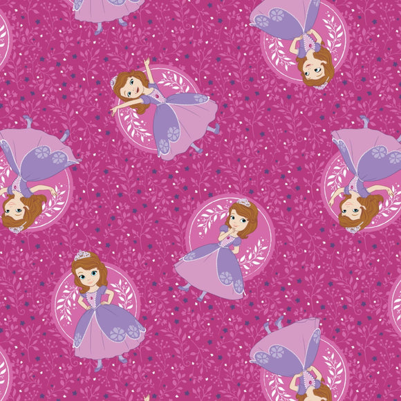 Camelot Fabrics Disney Sofia The First Poses in Fuchsia 100% Cotton Fabric sold by the yard