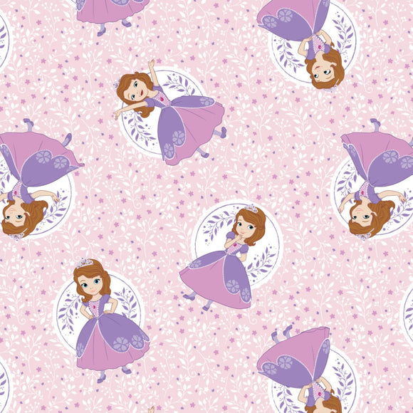 Camelot Fabrics Disney Sofia The First Poses in Light Pink 100% Cotton Fabric sold by the yard