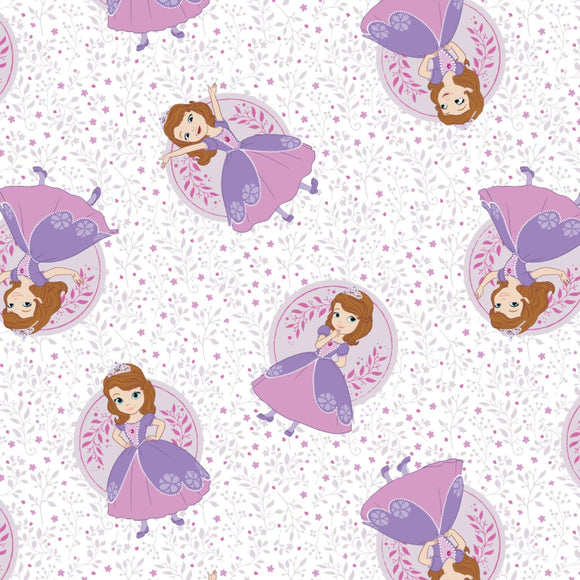 Camelot Fabrics Disney Sofia The First Poses in White 100% Cotton Fabric sold by the yard