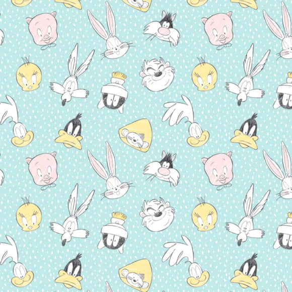 Camelot Fabrics Looney Tunes Little Dreamer Characters On Spots Teal Premium Quality 100% Cotton Fabric sold by the yard