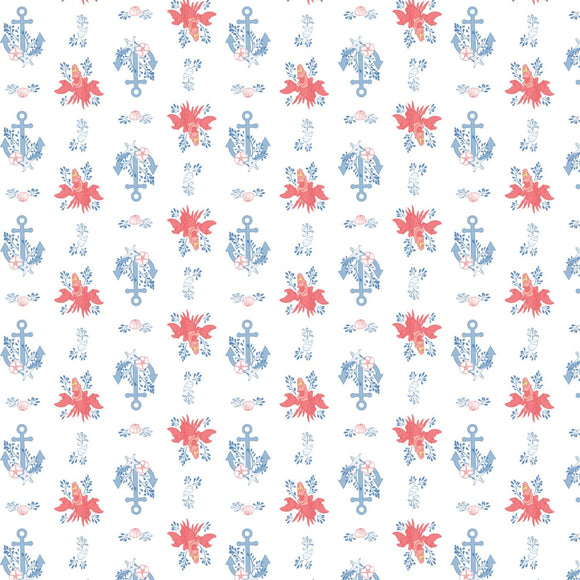 Camelot Fabrics Disney Mermaid Sebastian & Anchor in White 100% Cotton Fabric sold by the yard