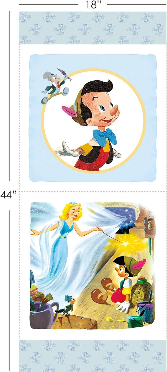 Camelot Fabrics Disney Pinocchio Fabric Panel in Blue 18x43in. panel 100% Cotton Fabric sold by the panel