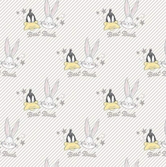 Camelot Fabrics Looney Tunes Little Dreamers Bugs & Daffy Best Buds Light Grey Premium Quality 100% Cotton Fabric sold by the yard