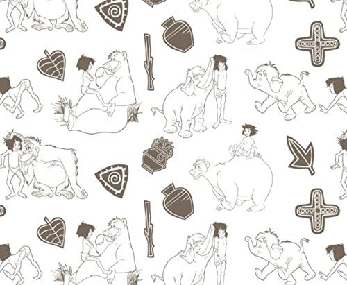 Camelot Fabrics Disney Jungle Book Line Art in White 100% Cotton Fabric sold by the yard