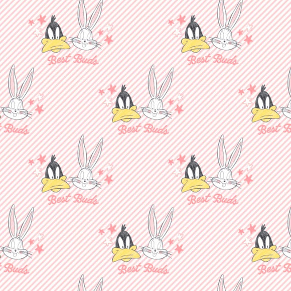 Camelot Fabrics Looney Tunes Little Dreamers Bugs & Daffy Best Buds Pink Premium Quality 100% Cotton Sold by The Yard.