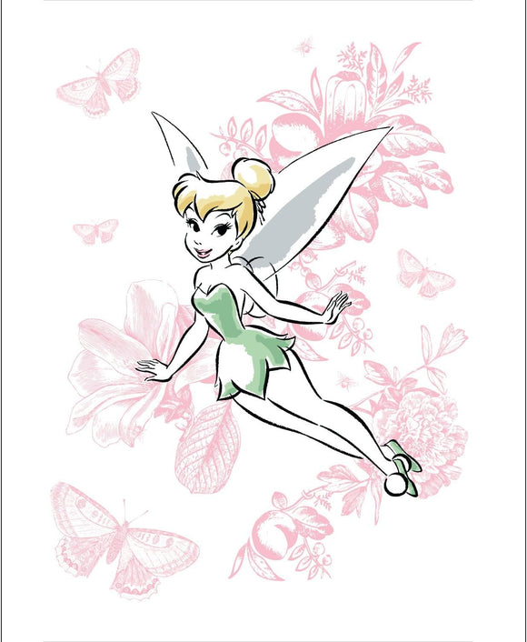 Camelot Fabrics Disney Panel Tinkerbell Floral in White 35x43in panel 100% Cotton Fabric sold by the panel