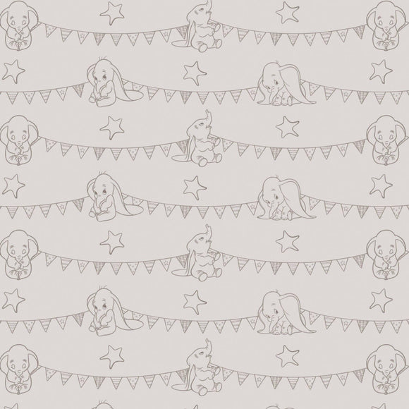 Camelot Fabrics Disney Dumbo Bunting Banners in Light Taupe 100% Cotton Fabric sold by the yard