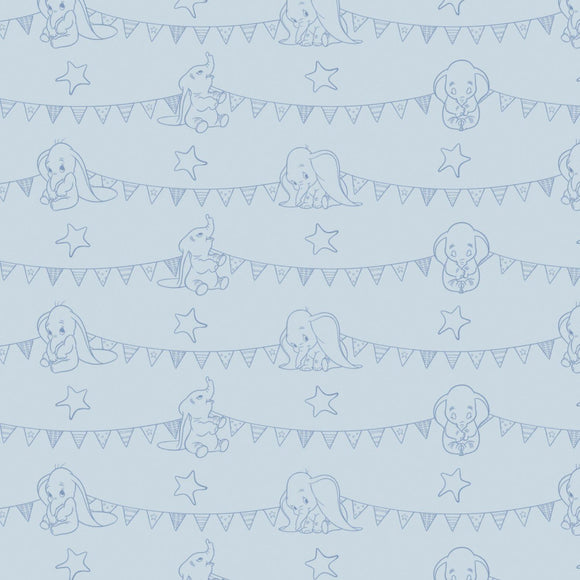 Camelot Fabrics Disney Dumbo Bunting Banners in Light Blue 100% Cotton Fabric sold by the yard