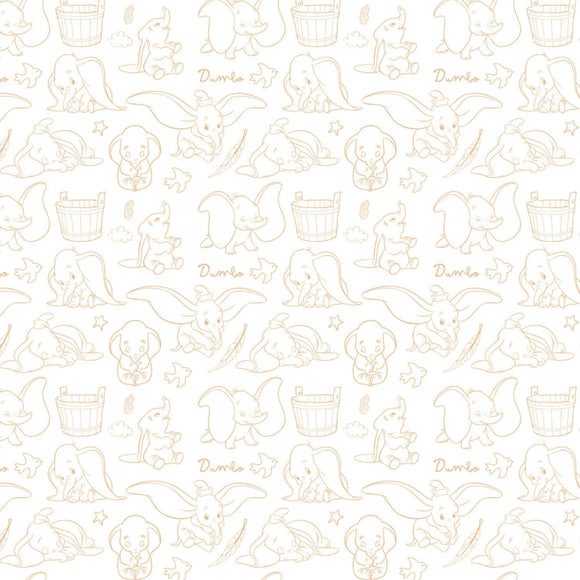 Camelot Fabrics Disney Dumbo Outline in Dark Yellow 100% Cotton Fabric sold by the yard