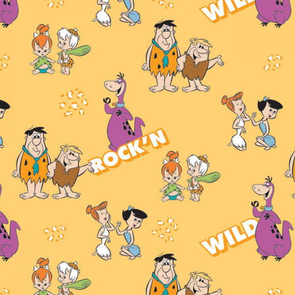 Camelot Fabrics The Flintstones 2 Gangs A Rock'n Yellow Premium Quality 100% Cotton Sold by The Yard.