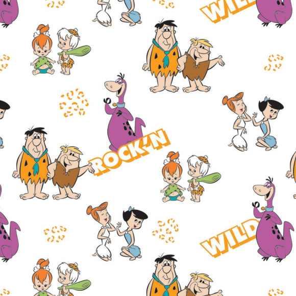 Camelot Fabrics The Flintstones 2 Gangs A Rock'n White Premium Quality 100% Cotton Sold by The Yard.