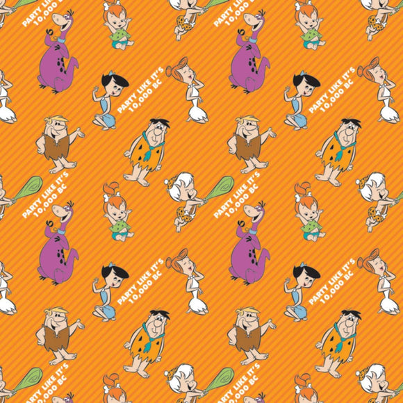 Camelot Fabrics Flintstones 2 Party On Stripes Orange Premium Quality 100% Cotton Fabric sold by the yard