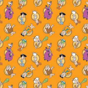 Camelot Fabrics The Flintstones 2 Stone Age Family Tossed Orange Premium Quality 100% Cotton Sold by The Yard.