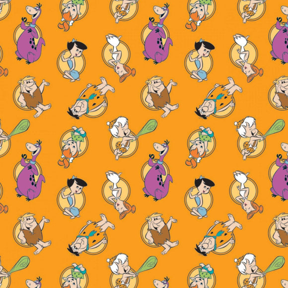 Camelot Fabrics The Flintstones 2 Stone Age Family Tossed Orange Premium Quality 100% Cotton Sold by The Yard.