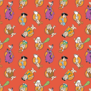 Camelot Fabrics The Flintstones 2 Stone Age Family Tossed Red Premium Quality 100% Cotton Sold by The Yard.