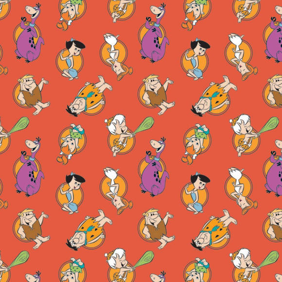 Camelot Fabrics The Flintstones 2 Stone Age Family Tossed Red Premium Quality 100% Cotton Sold by The Yard.