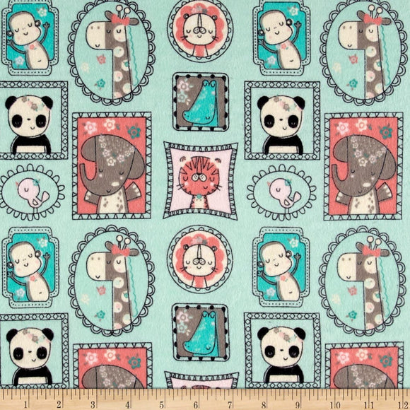 Camelot Fabrics Aqua Flannel Jungle Frames 100% Cotton Fabric sold by the yard
