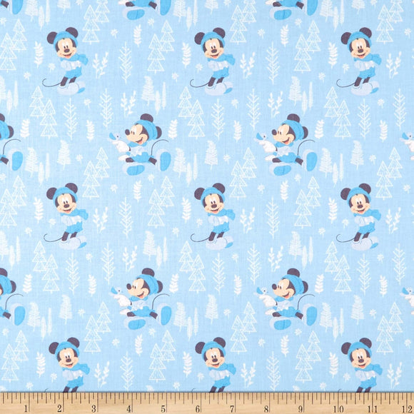 Camelot Fabrics Mickey & Minnie Mouse Little Meadow Forest Fabric, Blue, 100% Cotton Fabric sold by the yard