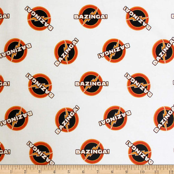 Camelot Fabrics The Big Bang Theory Bazinga in Fabric, White, 100% Cotton Fabric sold by the yard