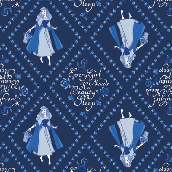 Camelot Fabrics Sleeping Beauty - Aurora Beauty Sleep Color Navy, 100% Cotton Sold by The Yard