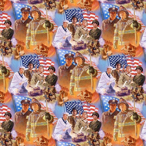 David Textiles Pride & Courage Military Heroes American Digital Premium Quality 100% Cotton Fabric by The Yard.