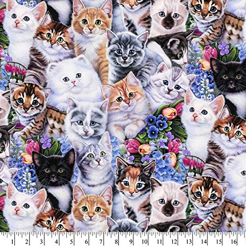 David Textiles Cats & Kittens 100% Cotton Fabric sold by the yard
