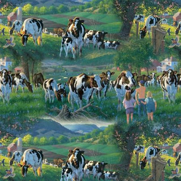 David Textiles Cows in The Sun Animal Scenic Digital Premium Quality 100% Cotton Fabric by The Yard.