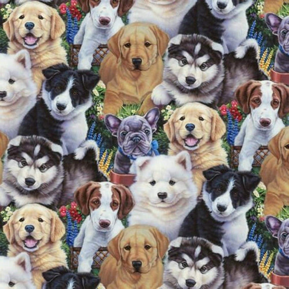 David Textiles Precious Puppies Packed Cute Digital Premium Quality 100% Cotton Fabric by The Yard.