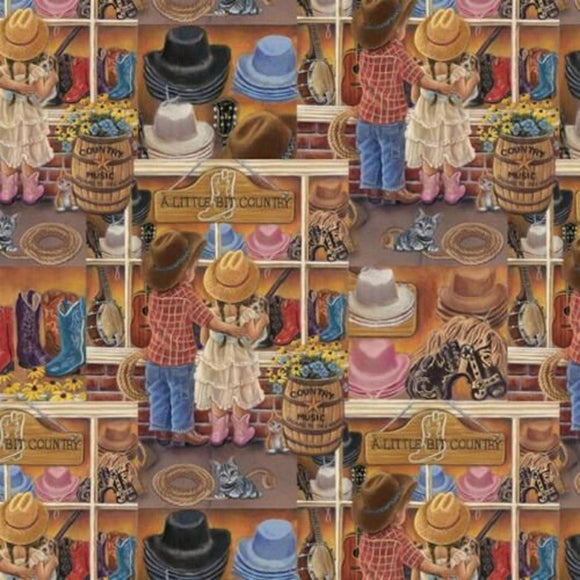 David Textiles Country Style Patch Boots & Hats Digital Premium Quality 100% Cotton Fabric by The Yard.