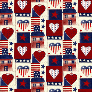 David Textiles American Hearts Patchwork Fourth of July Patriotic Premium Quality 100% Cotton Fabric by The Yard.