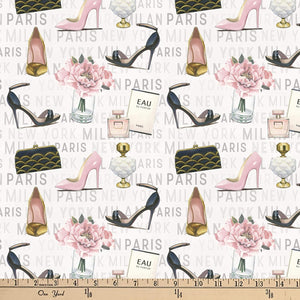 David Textiles Fashion Glam Cream/Pink Quilt 100% Cotton Fabric sold by the yard