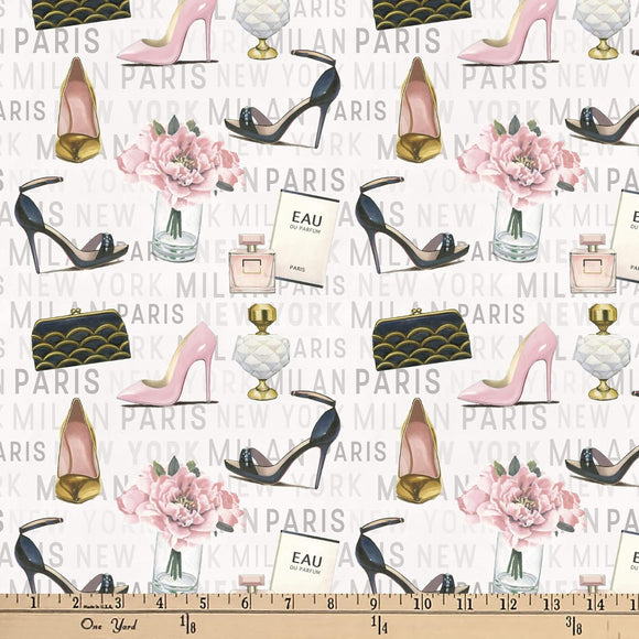 David Textiles Fashion Glam Cream/Pink Quilt 100% Cotton Fabric sold by the yard